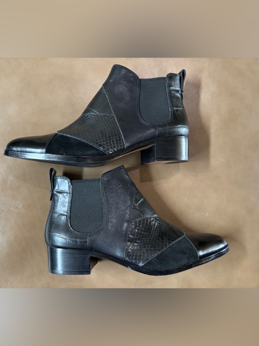 Coach Black Suffolk patchwork Leather Women's Ankle Boot with Textured Panel - Picture 3 of 9